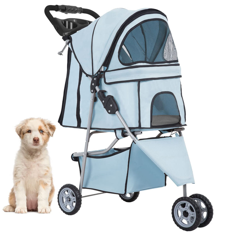 3 Wheels Pet Stroller Dog Cat Stroller for Medium Small Dogs Cats Travel Folding Carrier Waterproof Puppy Stroller with Cup Holder,Purple