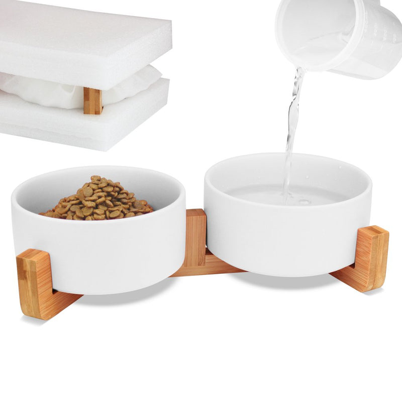 Cat Bowls,Pet Ceramic Food and Water Bowl with Stand, Dog Cat Feed Dish,White,28Oz