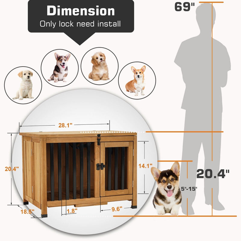 Lovupet Wooden Dog Crate Furniture, No Assembly Portable Small Pet Crate, 0651