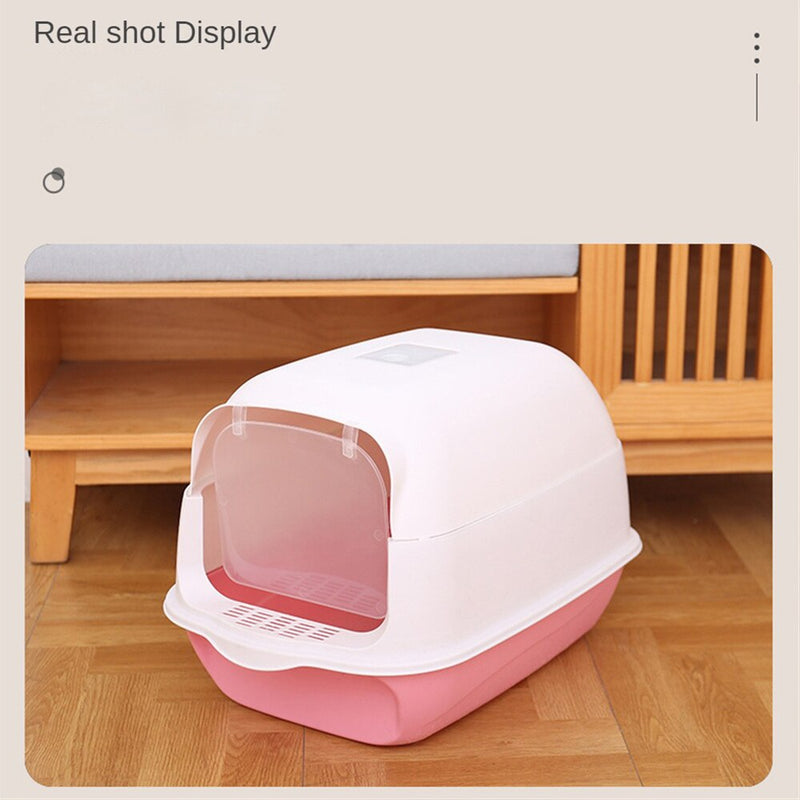 Front Lift Cover Closed Sandbox Fully Enclosed Pet Litter Box Clean Basin Cat Litter Basin Odor Proof Pet Accessories with Spoon