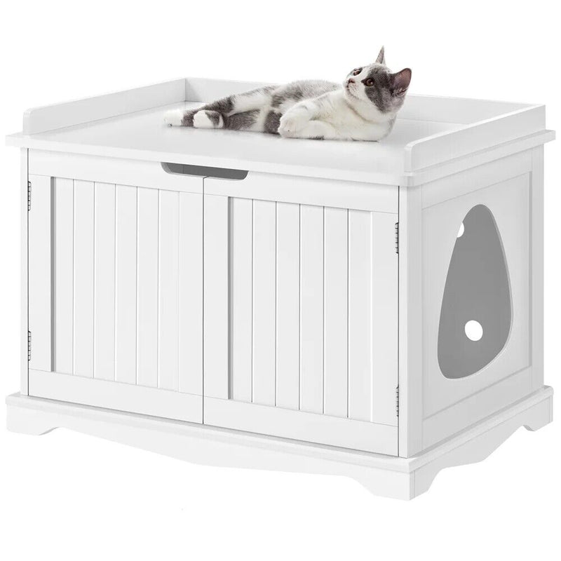 Cat Litter Box Hidden Cat Washroom Wooden Pet House Side Table Storage Bench