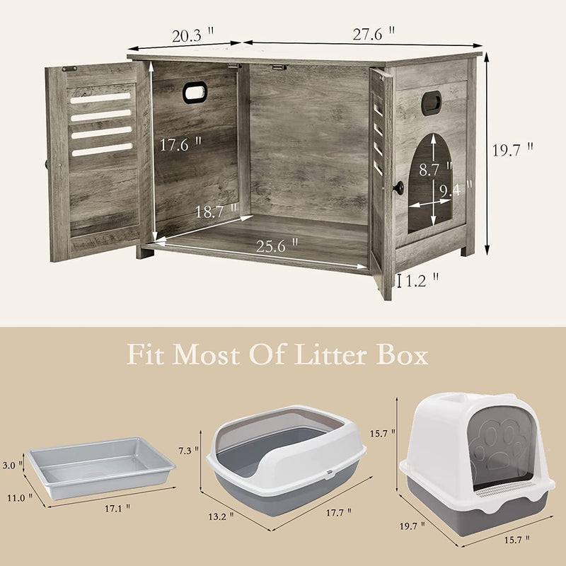 Litter Box Enclosure, Cat Litter House with Louvered Doors, Entrance Can Be on L