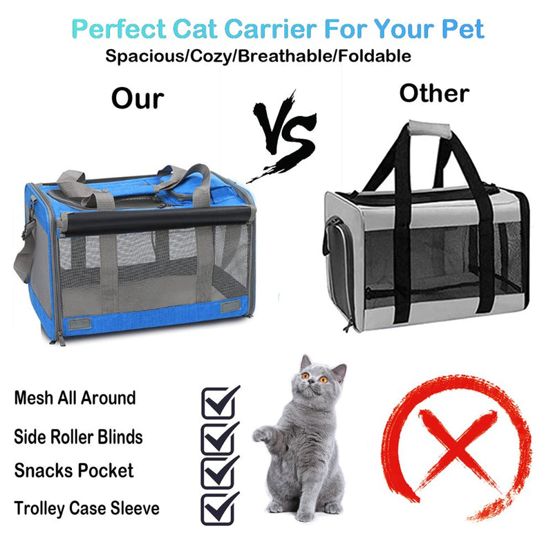 Pet Carrier Cat Carriers for Large Cats up to 20LB Cat Carrier with a Bowl, Soft Sided Carrier for Cat Dog, Blue