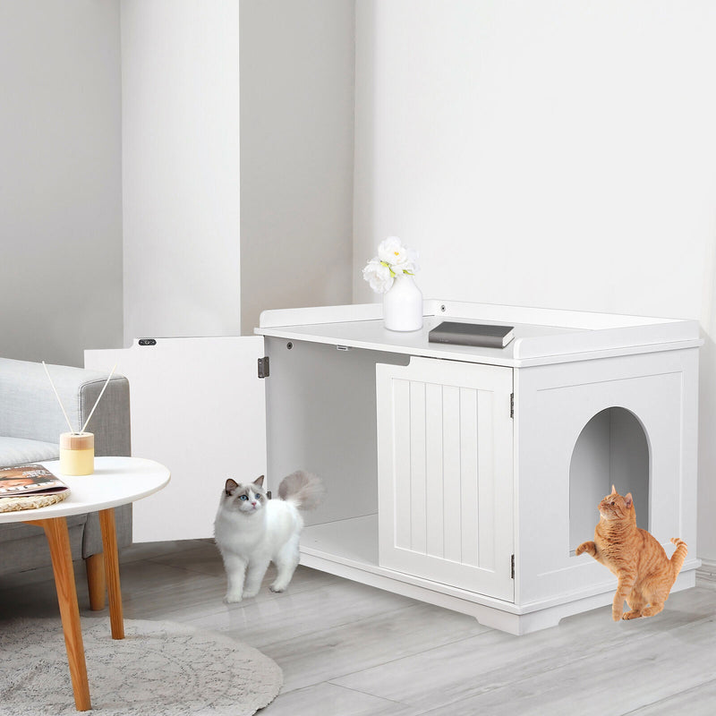Cozy Cat House Cat Litter Box White Cat Washing Multi-Use Storage Cabinet