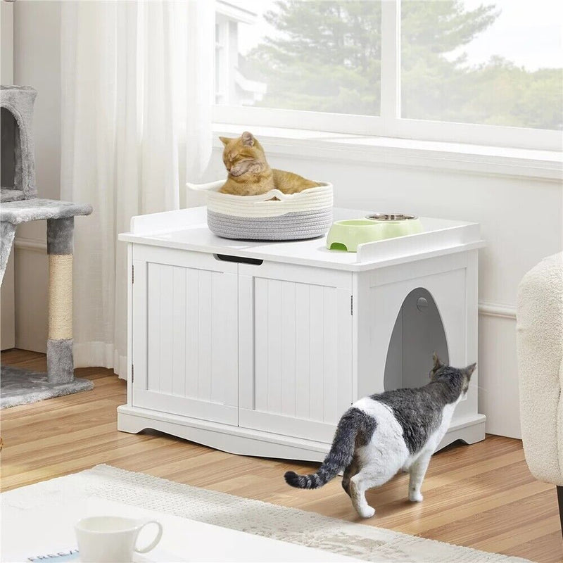 Cat Litter Box Hidden Cat Washroom Wooden Pet House Side Table Storage Bench