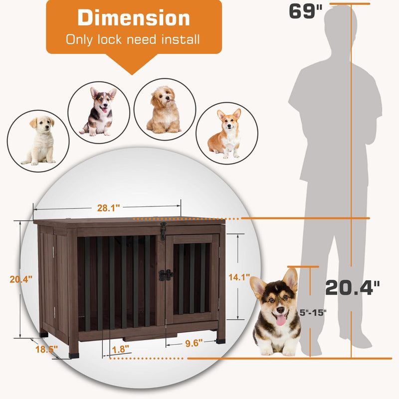 Lovupet Wooden Dog Crate Furniture, No Assembly Portable Small Pet Crate, 0651