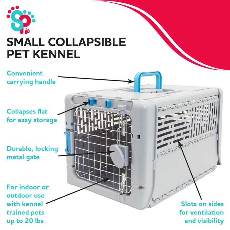 Sportpet Small 19" Collapsible Plastic Pet Kennel, Pet Carrier, Dog, Cat, Small Animal