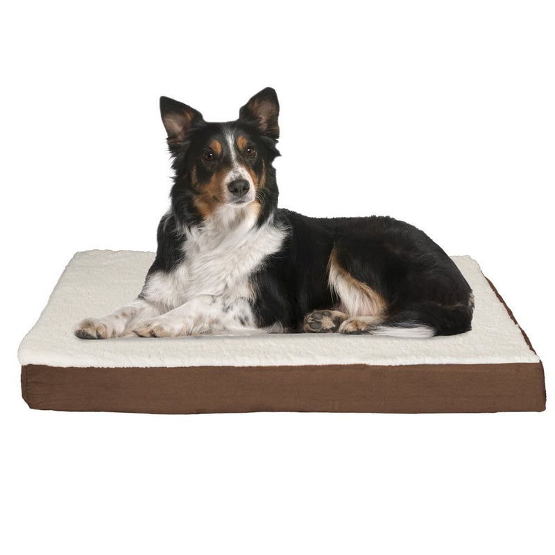 Orthopedic Dog Bed - 2-Layer Memory Foam Crate Mat with Machine Washable Sherpa Cover - 36X27 Pet Bed for Large Dogs up to 65Lbs by PETMAKER (Brown)