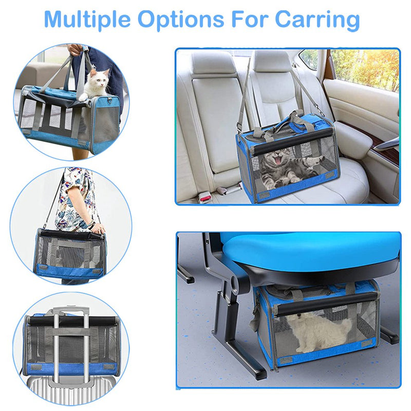 Pet Carrier Cat Carriers for Large Cats up to 20LB Cat Carrier with a Bowl, Soft Sided Carrier for Cat Dog, Blue