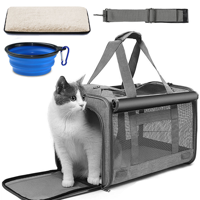 Pet Carrier Cat Carriers for Large Cats up to 20LB Cat Carrier with a Bowl, Soft Sided Carrier for Cat Dog, Blue