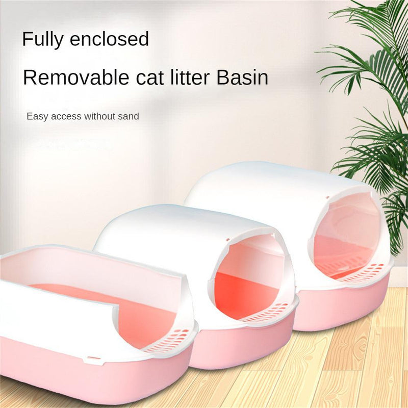 Front Lift Cover Closed Sandbox Fully Enclosed Pet Litter Box Clean Basin Cat Litter Basin Odor Proof Pet Accessories with Spoon