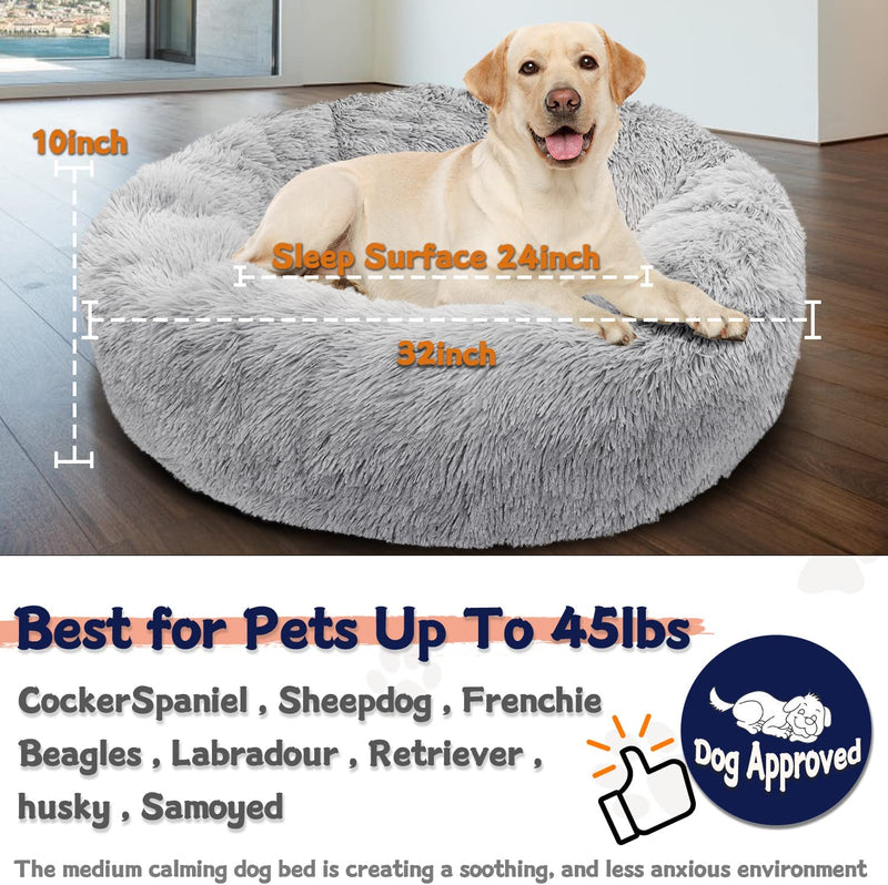 Calming Dog Bed, Anti-Anxiety Donut Medium Dogs Cuddler Bed, Washable Durability