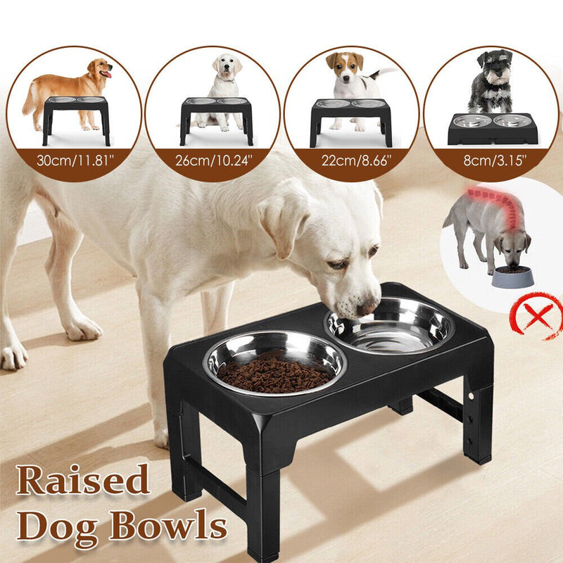 Double Bowl Dog Cat Feeder Elevated Raised Stand Feeding Food Water Pet Dishes