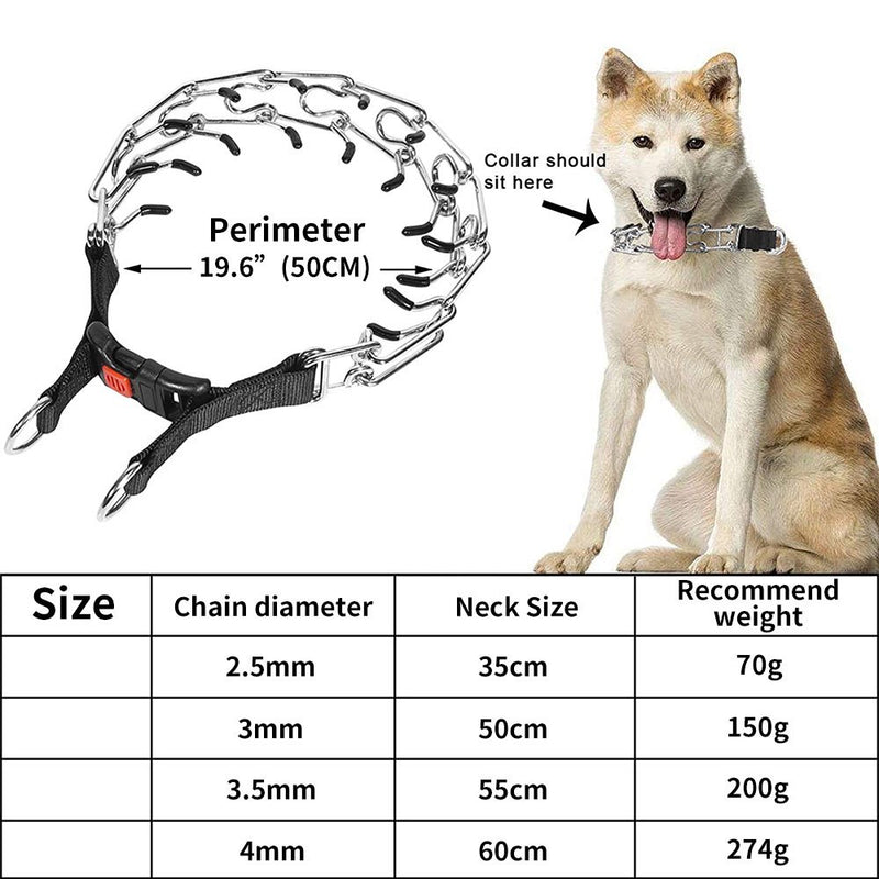 Dog Prong Collar, Dog Pinch Training Collar with Quick Release Snap Buckle and Adjustable Length for Small Medium Large Dogs S (Weight: around 35 Lbs)