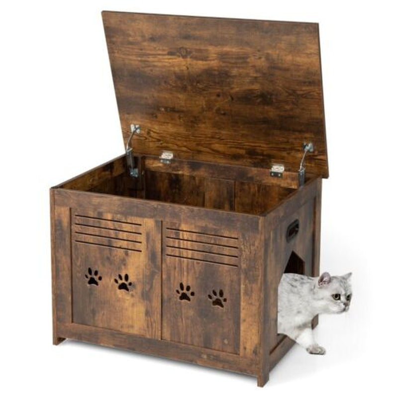 Cat Litter Box Enclosure Cat Flip-Top Hidden House Side Table Brown Cat Washroom