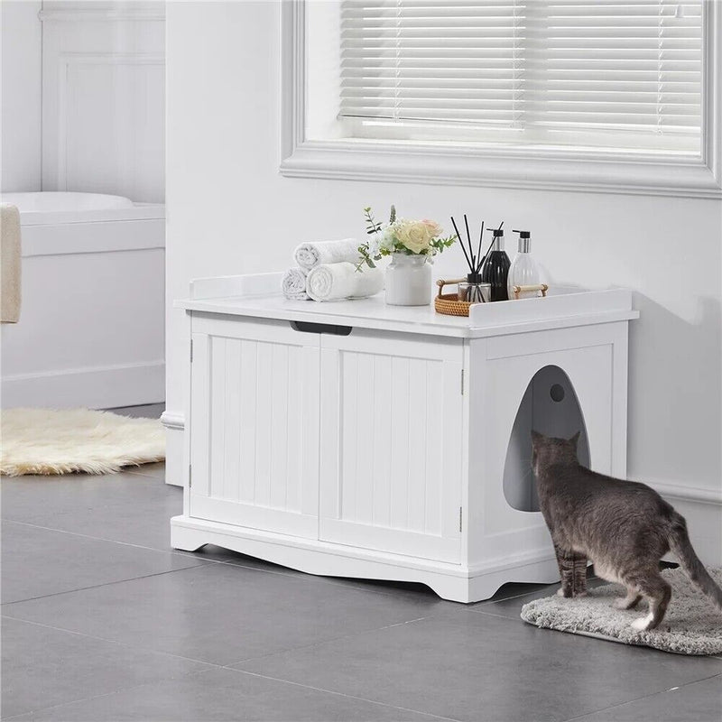 Cat Litter Box Hidden Cat Washroom Wooden Pet House Side Table Storage Bench