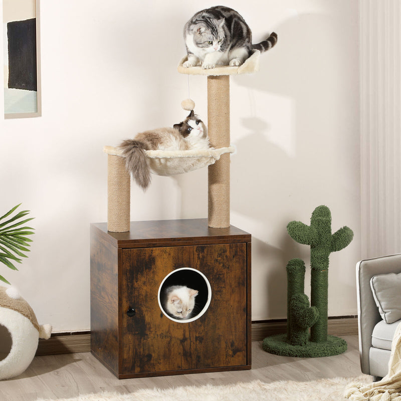 Cat Litter Box Enclosure Cabinet with Cat Tree Tower Pet House Furniture.