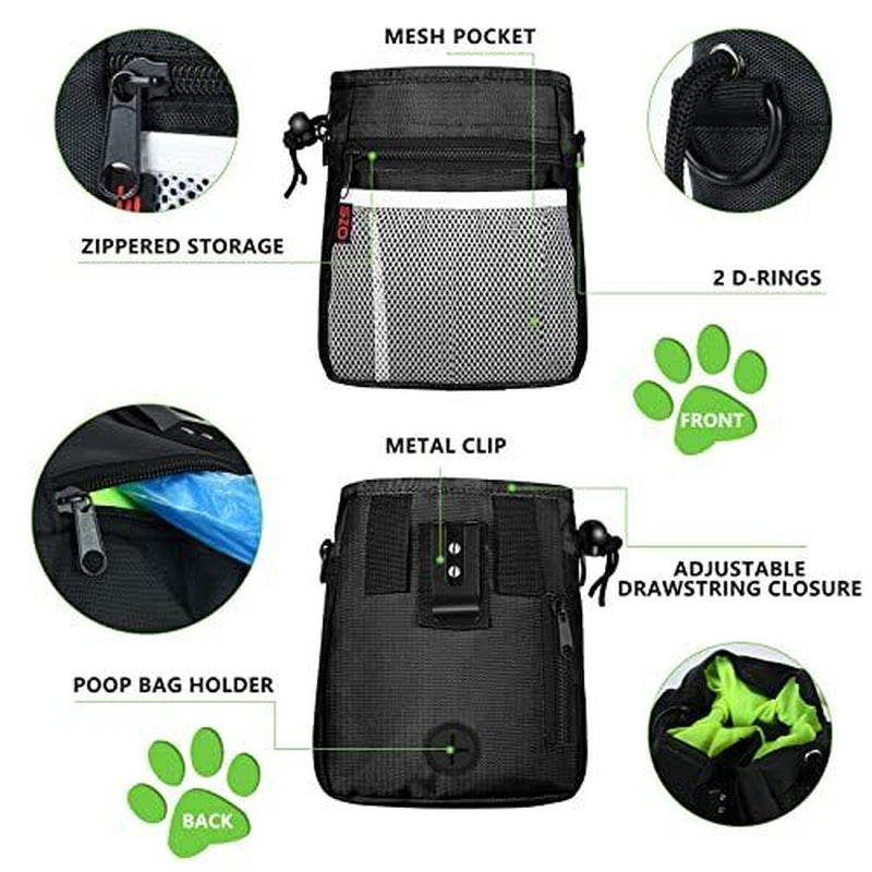 Dog Treat Pouch with 2 Clicker Training Pieces - Wear 3 Ways, Black