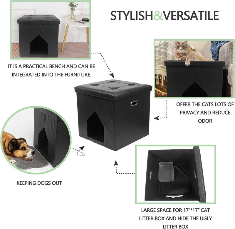 Cat Litter Box Enclosure Furniture Hidden - Dog Proof Cat Toilet House, Hooded