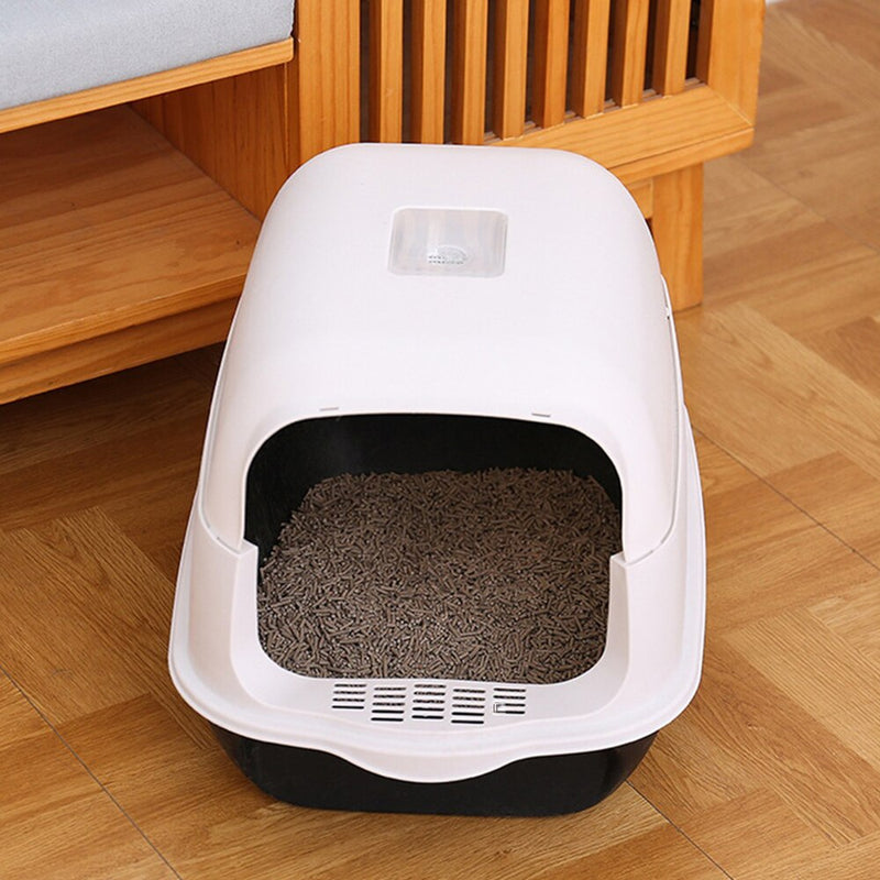 Front Lift Cover Closed Sandbox Fully Enclosed Pet Litter Box Clean Basin Cat Litter Basin Odor Proof Pet Accessories with Spoon