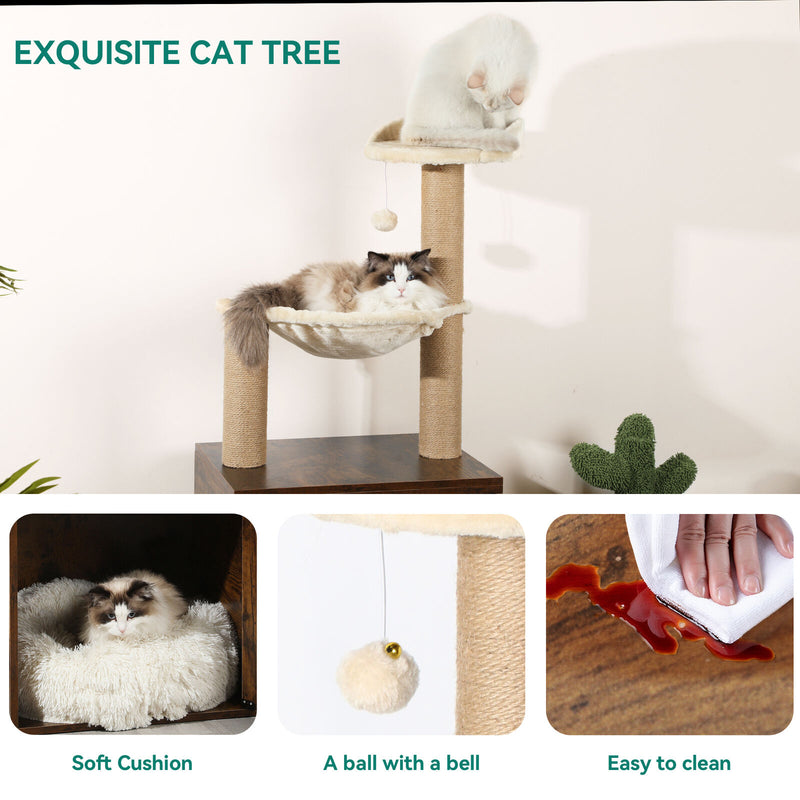 Cat Litter Box Enclosure Cabinet with Cat Tree Tower Pet House Furniture.