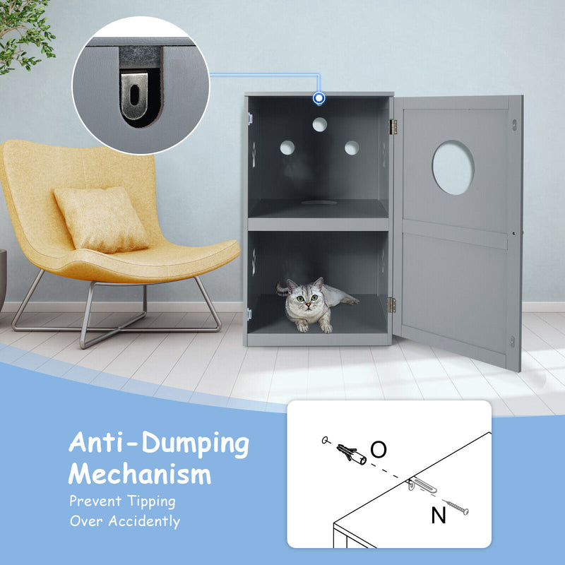 2-Tier Litter Box Enclosure Furniture Hidden Cat House W/ Anti-Toppling Device