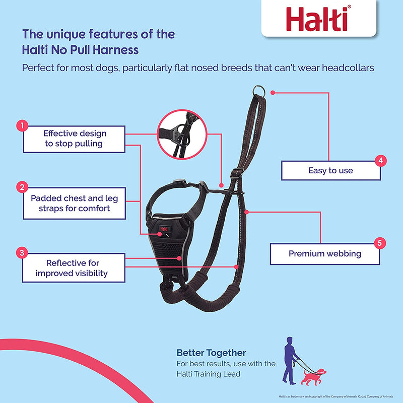 HALTI No Pull Harness Size Medium, Bestselling Professional Dog Harness to Stop Pulling on the Lead, Easy to Use, Anti-Pull Training Aid, Adjustable, Reflective and Breathable, for Medium Dogs