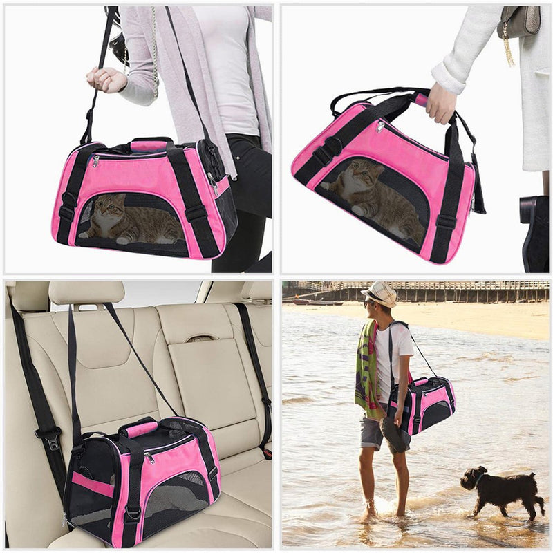 Cat Carrier Airline Approved Pet Carrier Soft Sided Dog Carriers, 4-Window Portable Foldable Travel Bag for Medium Large Cats, Small Dog, Puppy, Kitten (Large, Pink)