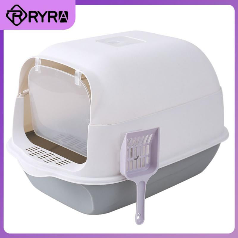 Front Lift Cover Closed Sandbox Fully Enclosed Pet Litter Box Clean Basin Cat Litter Basin Odor Proof Pet Accessories with Spoon