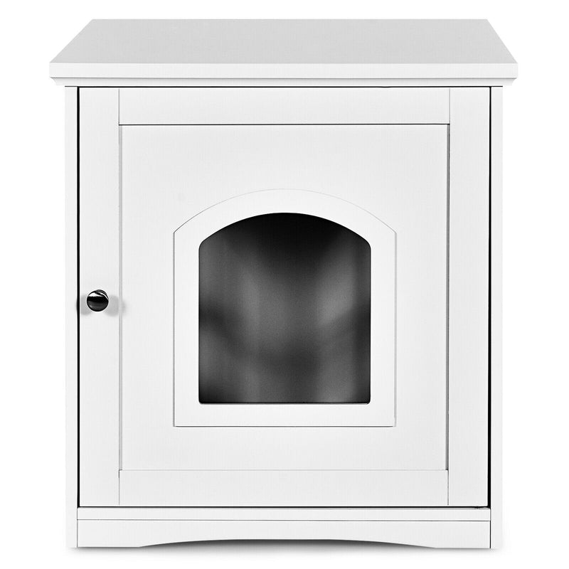 Cat House Side Table Nightstand Pet Home Litter Box Enclosure White