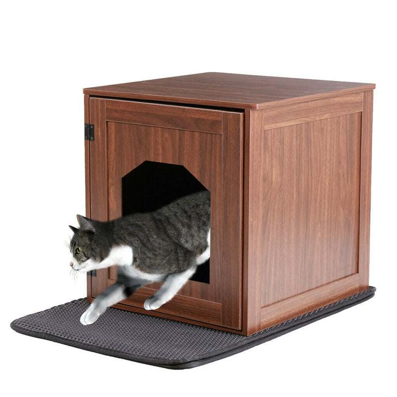 Cat Litter Cabinet Wooden House Kitty Furniture Box W Cat Litter Anti-Spread Mat