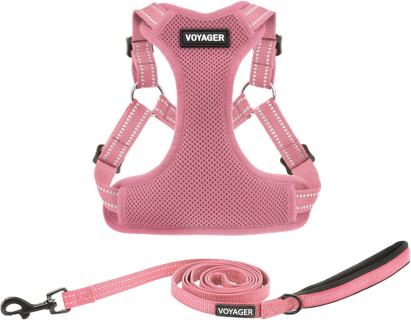 Best Pet Supplies Voyager Adjustable Dog Harness Leash Set with Reflective Stripes for Walking Heavy-Duty Full Body No Pull Vest with Leash D-Ring, Breathable All-Weather - Harness (Pink), S