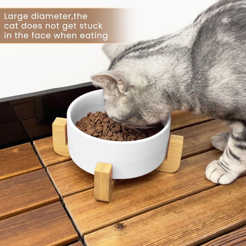 Cat Bowls,Pet Ceramic Food and Water Bowl with Stand, Dog Cat Feed Dish,White,28Oz