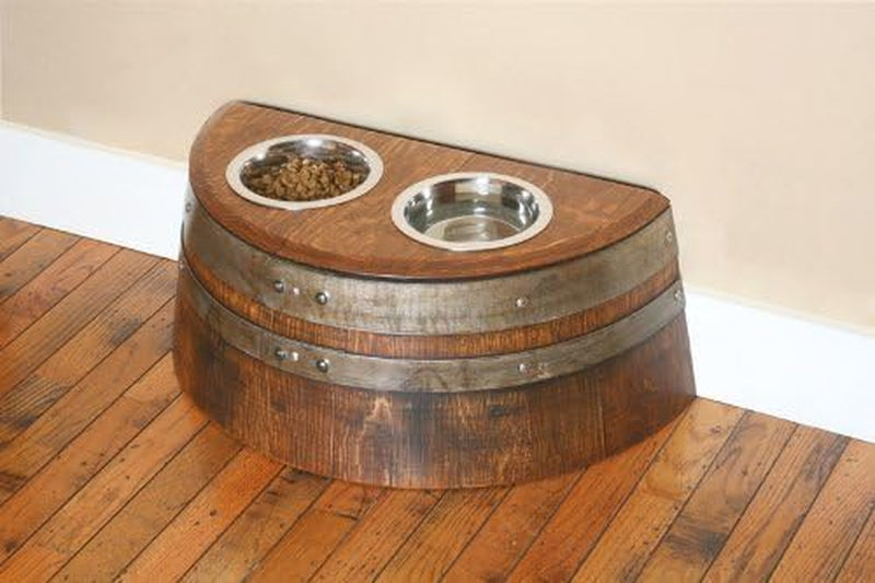 Raised Dog or Cat Food Bowl Made from Recycled Wine Barrel by
