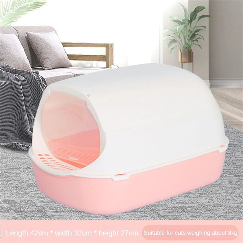 Front Lift Cover Closed Sandbox Fully Enclosed Pet Litter Box Clean Basin Cat Litter Basin Odor Proof Pet Accessories with Spoon