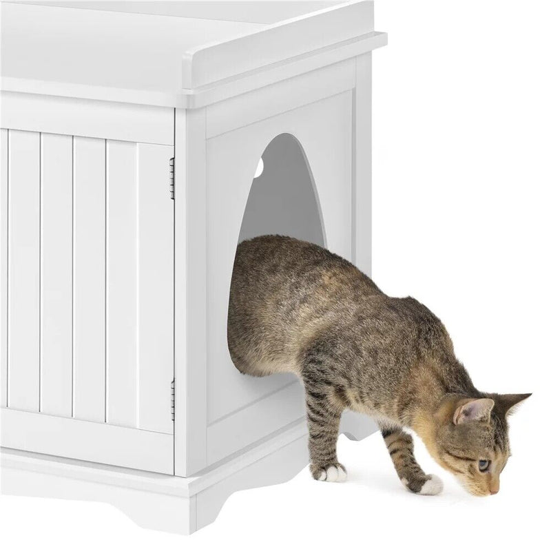 Cat Litter Box Hidden Cat Washroom Wooden Pet House Side Table Storage Bench