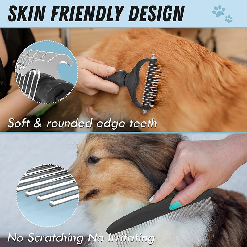 Pet Shedding Grooming Set for Dog Cat Dematting Hair Coat Brush and Combo 2 in 1