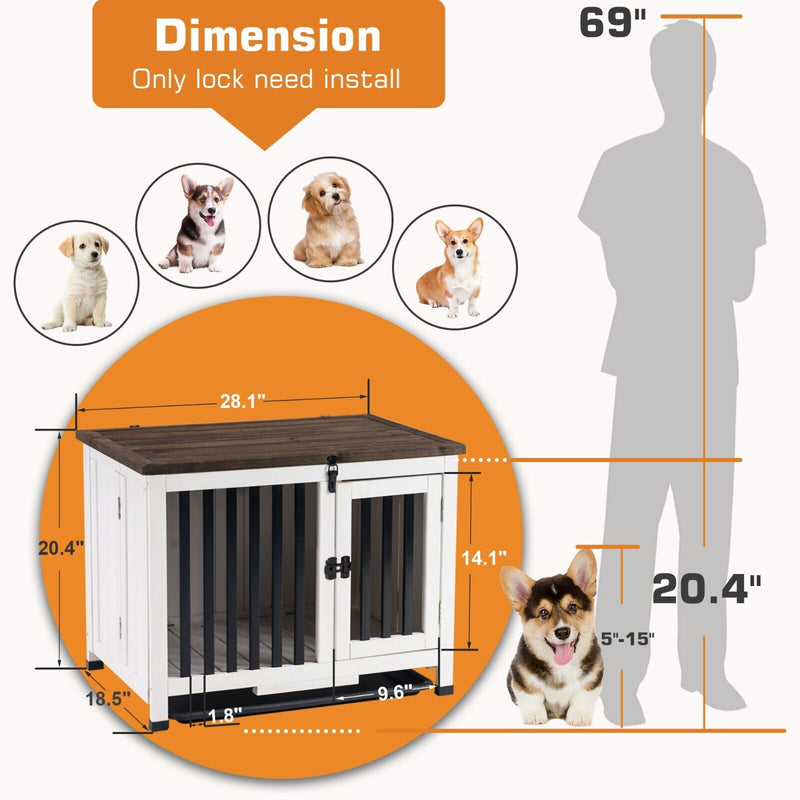 Lovupet Wooden Dog Crate Furniture, No Assembly Portable Small Pet Crate, 0651