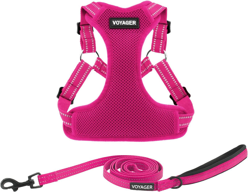 Best Pet Supplies Voyager Adjustable Dog Harness Leash Set with Reflective Stripes for Walking Heavy-Duty Full Body No Pull Vest with Leash D-Ring, Breathable All-Weather - Harness (Pink), S