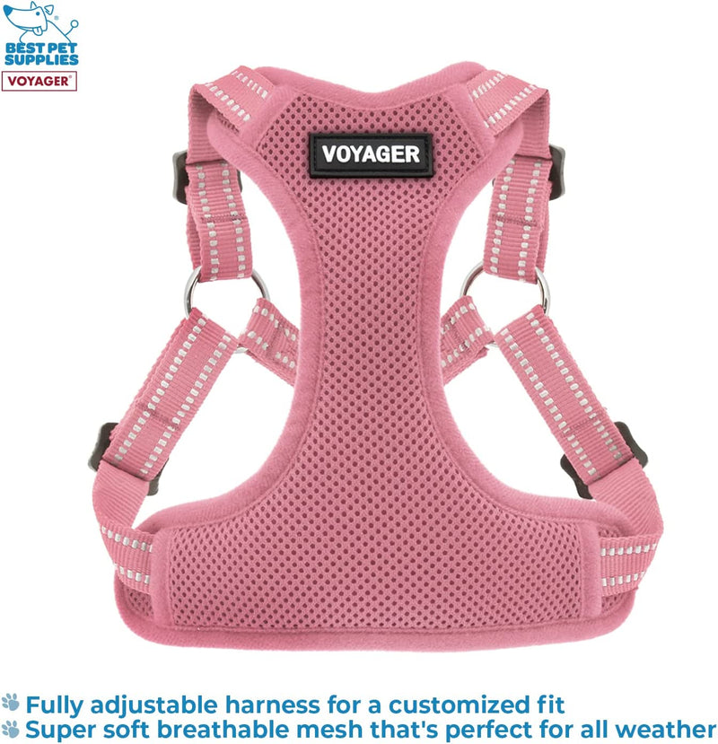 Best Pet Supplies Voyager Adjustable Dog Harness Leash Set with Reflective Stripes for Walking Heavy-Duty Full Body No Pull Vest with Leash D-Ring, Breathable All-Weather - Harness (Pink), S