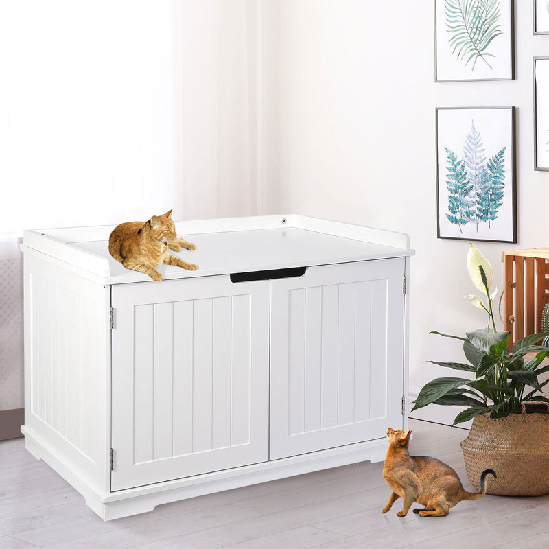 Cozy Cat House Cat Litter Box White Cat Washing Multi-Use Storage Cabinet