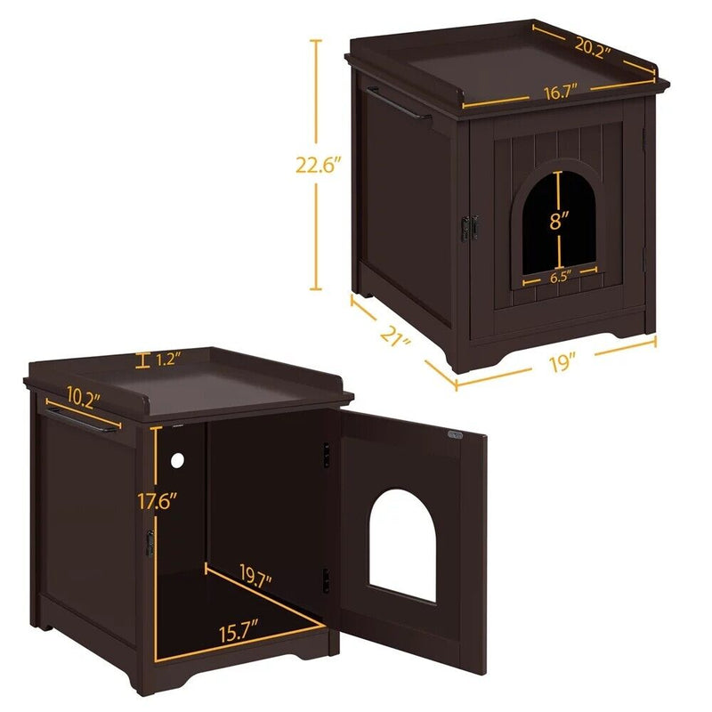 Pet Cat Hidden Litter Box Furniture Nightstand End Table Enclosure Shelter House