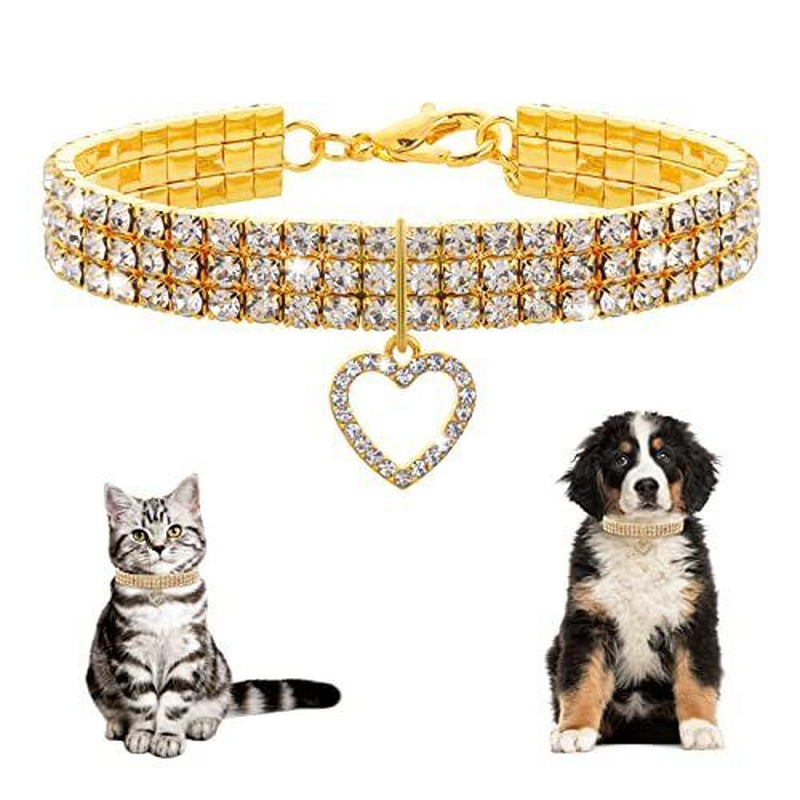 Pet Collar with Rhinestones, Adjustable 3 Rows Crystal Diamond Cat Dog Collar