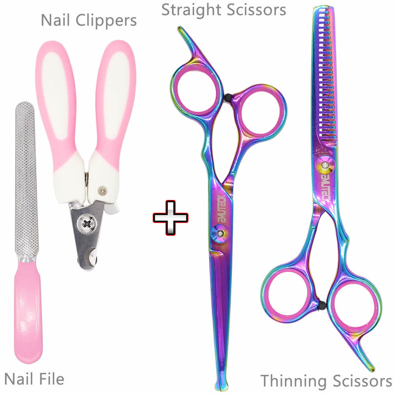 Pet Cat Dog Hair Thinning Grooming Scissors Kit + Toe Claw Nail Clippers Grinder