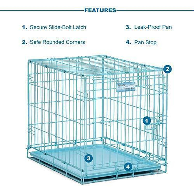 Blue Dog Crate | Midwest Icrate 24" Blue Folding Metal Dog Crate W/ Divider