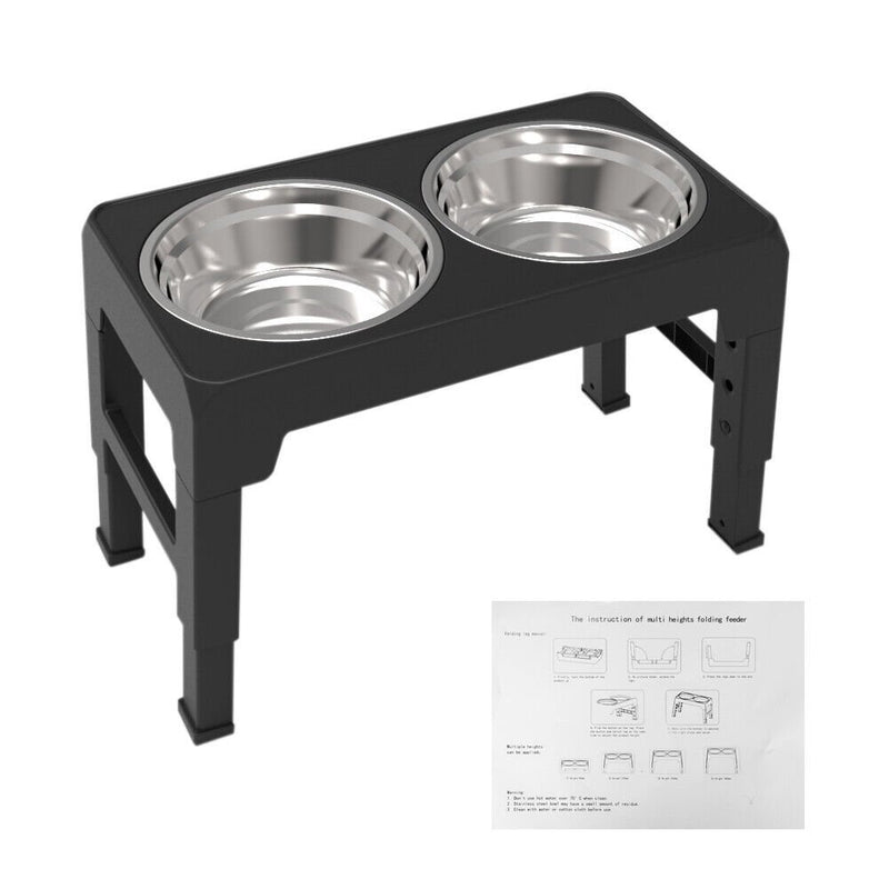 Double Bowl Dog Cat Feeder Elevated Raised Stand Feeding Food Water Pet Dishes