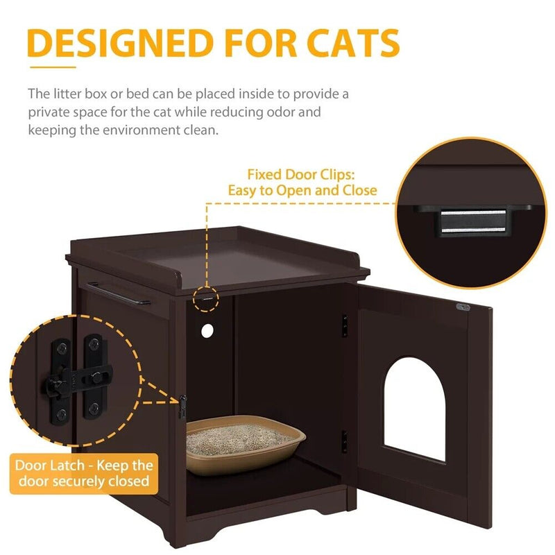 Pet Cat Hidden Litter Box Furniture Nightstand End Table Enclosure Shelter House