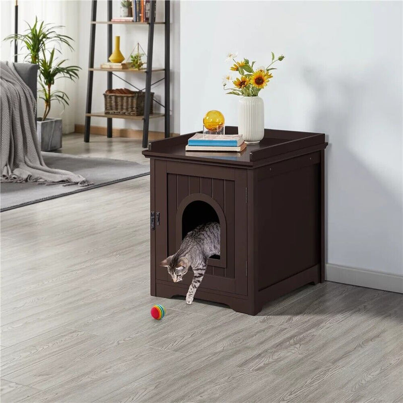 Pet Cat Hidden Litter Box Furniture Nightstand End Table Enclosure Shelter House