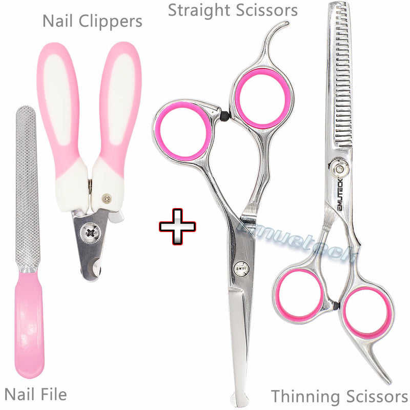 Pet Cat Dog Hair Thinning Grooming Scissors Kit + Toe Claw Nail Clippers Grinder