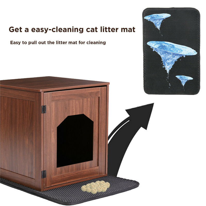 Cat Litter Cabinet Wooden House Kitty Furniture Box W Cat Litter Anti-Spread Mat